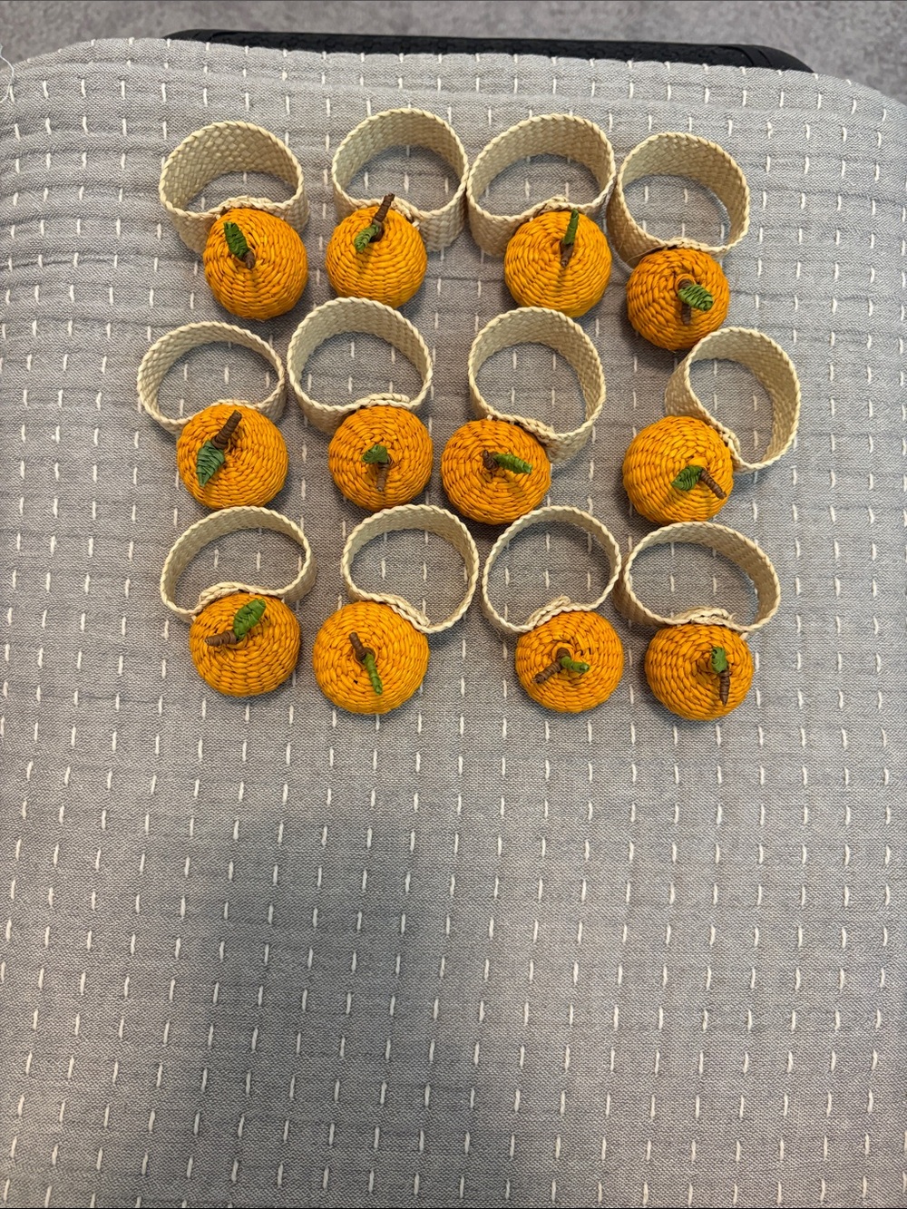 Handwoven Orange Pumpkin Napkin Rings - Set of 12